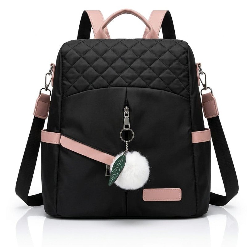 black quilted Oxford cloth backpack