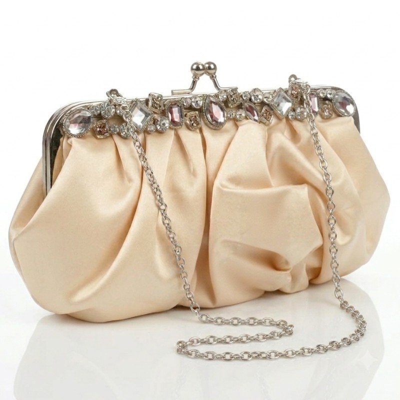 champagne-colored JJ's House satin evening clutch