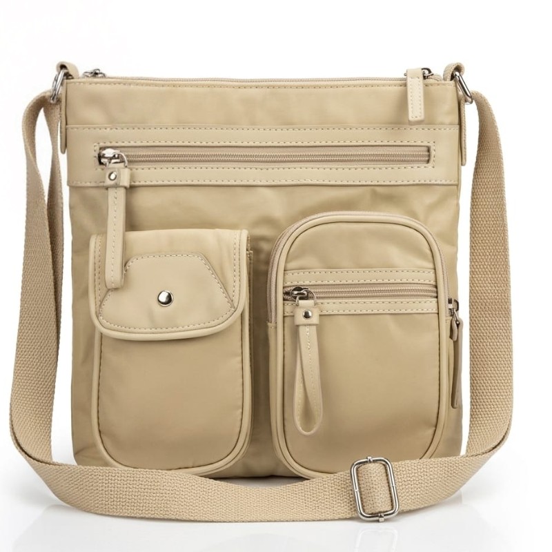 Multiple pockets beige colour parachute crossbody bag