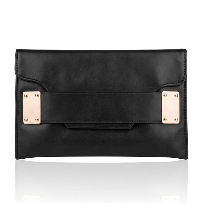 black leather envelope clutch
