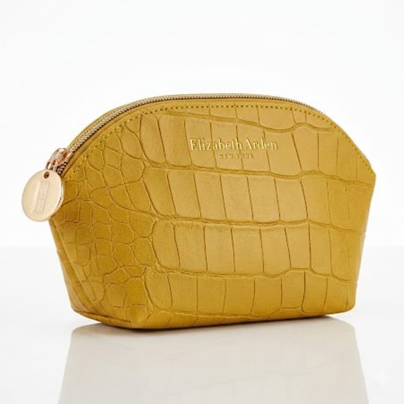 Elizabeth Arden mustard yellow cosmetic pouch