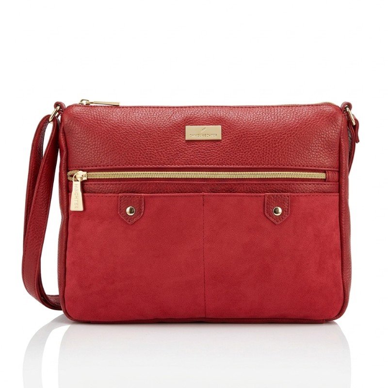Red leather multiple pockets crossbody