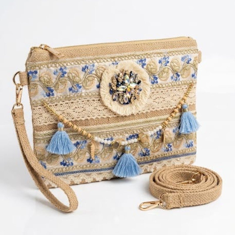 Beige colour fancy jute handmade cluth+Crossbody