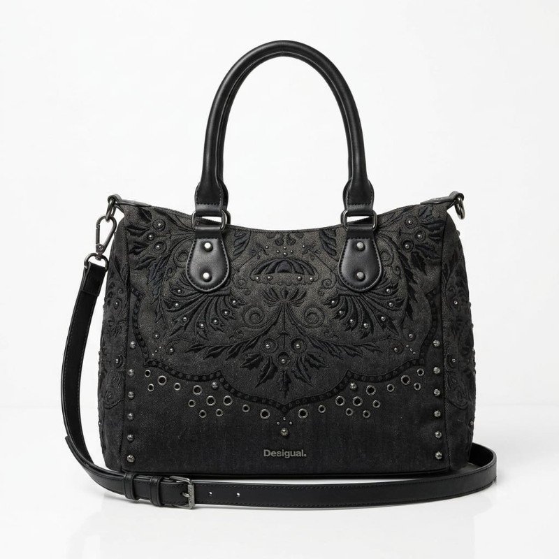 Desigual dual contrast fully embroidered hand bag