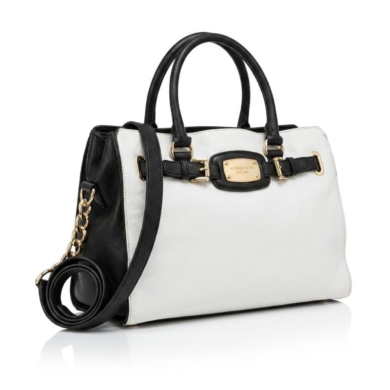 MICHAEL KORS Black and White Large Leather Tote with gold hardware