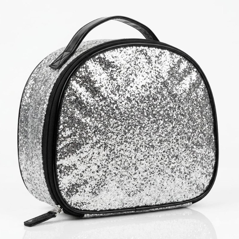 Silver glitter jelly leather vanity+cosmetic bag
