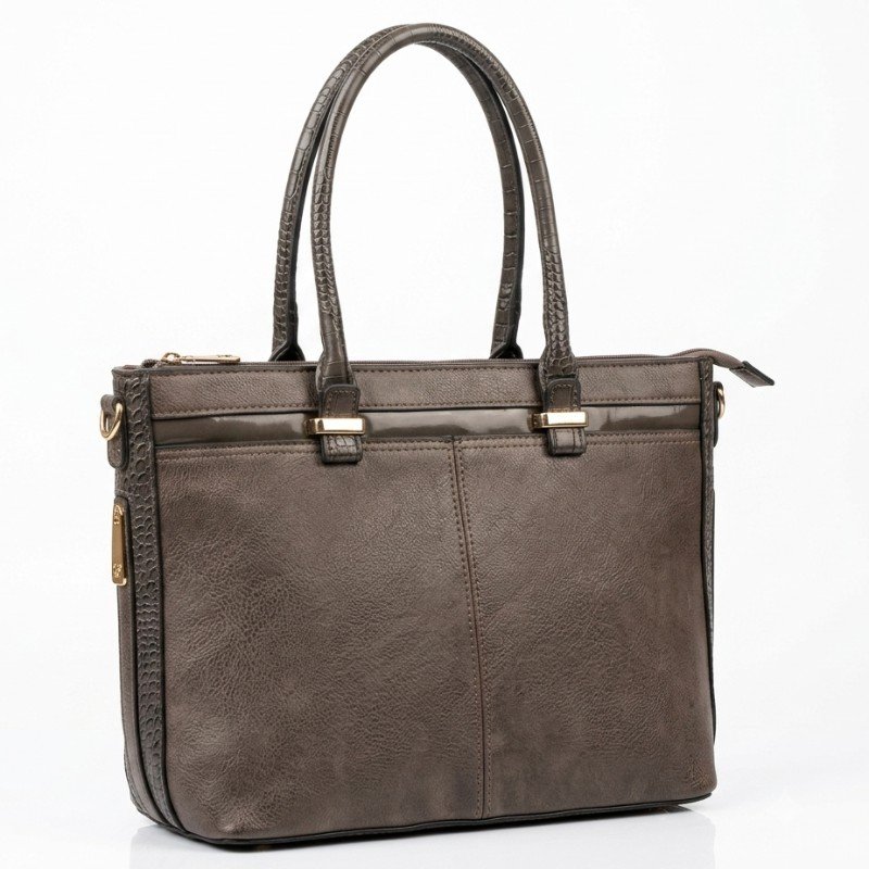 Premium Croc-Trimmed Professional Tote Bag - Coffee Brown