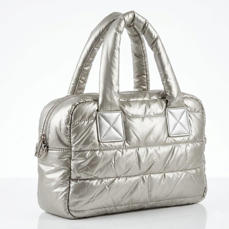 Silver colour Quilted Puffy Handbag