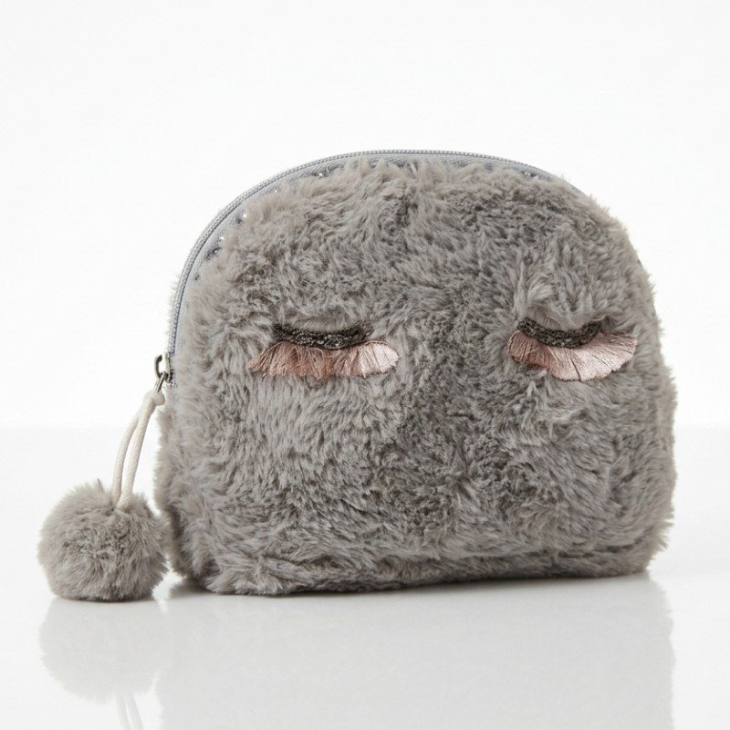 fuzzy gray makeup bag 10/09 condition