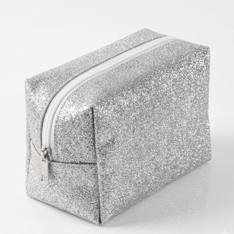 Silver GlitteZipper Cosmetic Bag