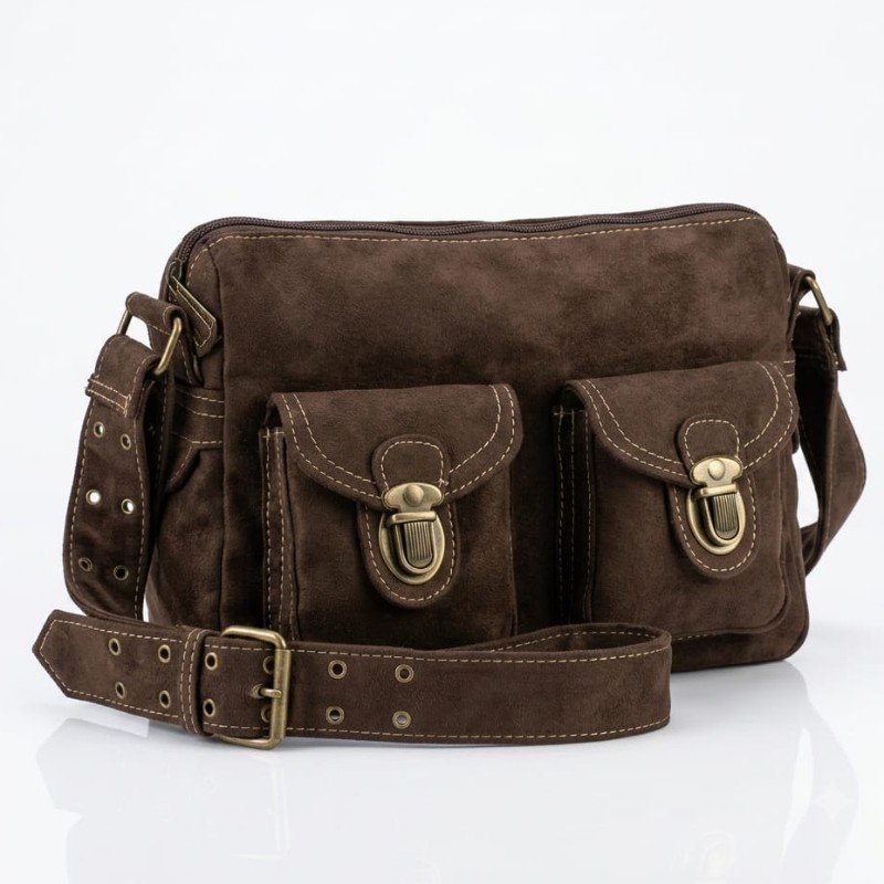 Suede Multi-Pocket Crossbody Bag