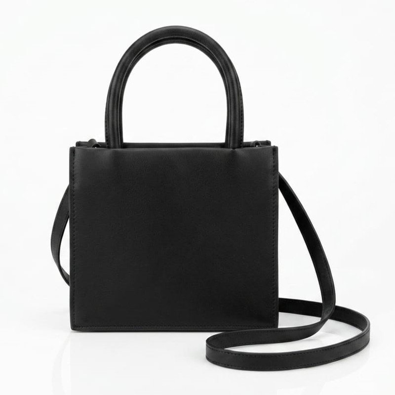 Black soft leather mini tote bag