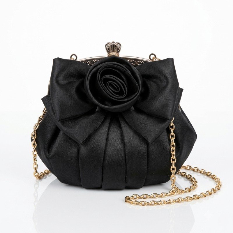 black satin rose clutch bag