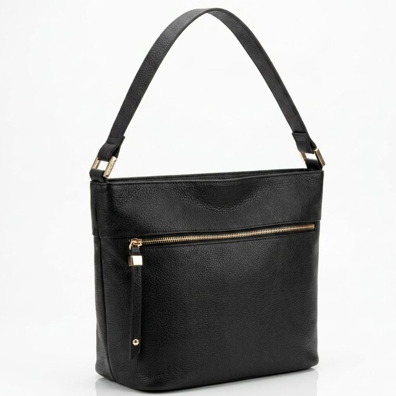 Premium Black Pebble Leather Hobo Bag