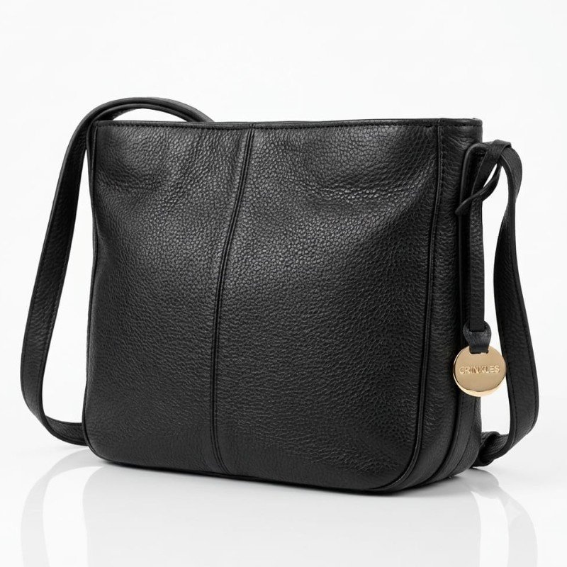 Crinkles Textured Black Leather Bag
