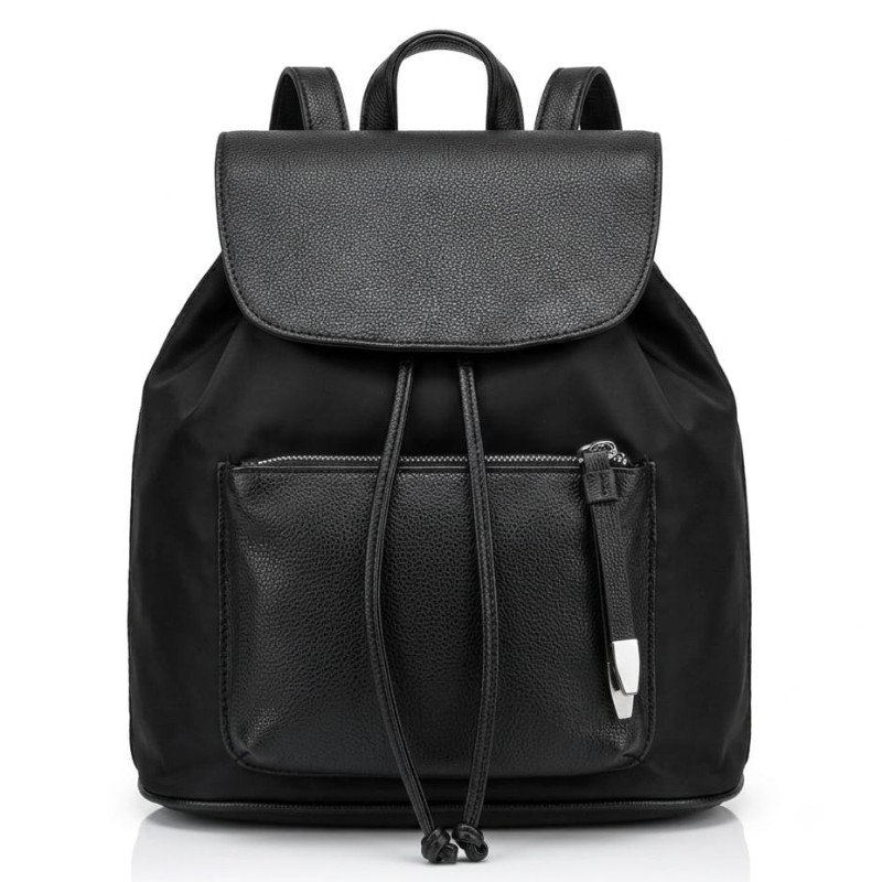 Premium Black Nylon Backpack with Leather Trim