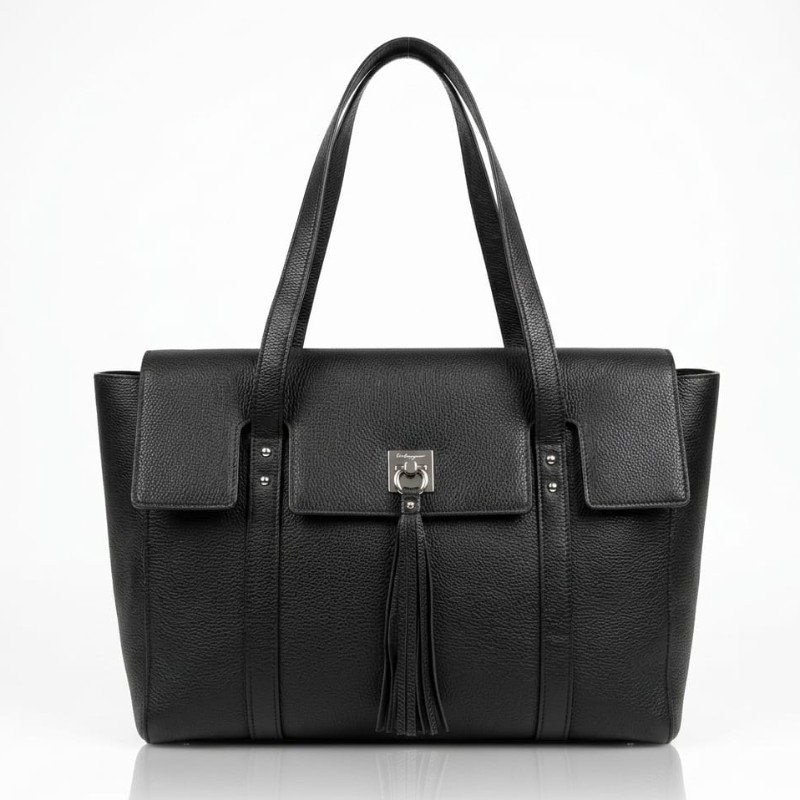 Premium Textured Leather Tote Bag with Tassel