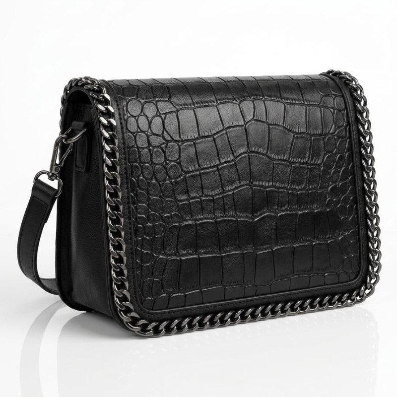 Black crocodile leather premium look crossbody