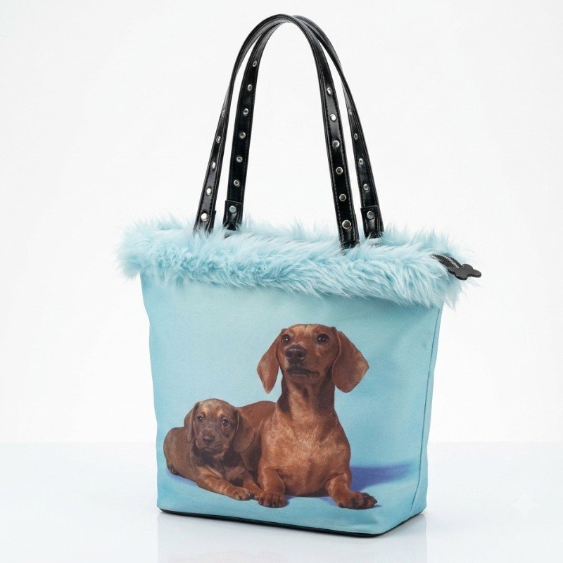 Viral Dachshund Fur Trim Tote Bag"