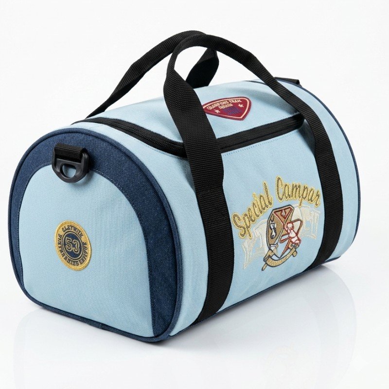 light blue retro-style canvas barrel duffel bag 10/09 condition