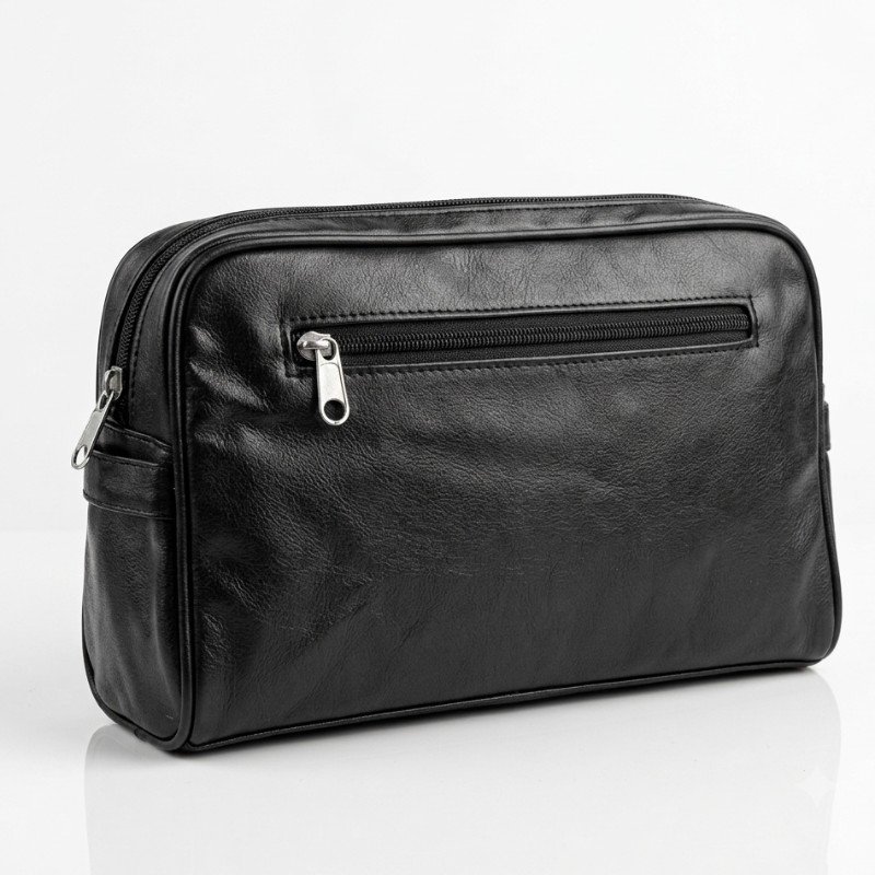 Black soft leather Toiletry Bag
