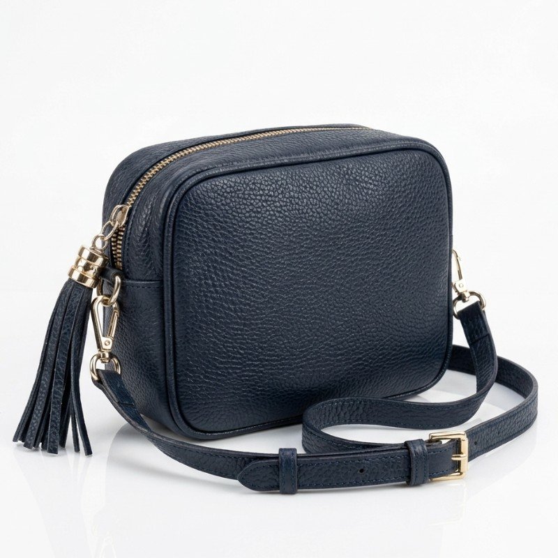 Navy Blue Pebbled Genuine Leather crossbody