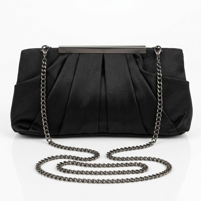 Black Pleated Satin Clutch Bag