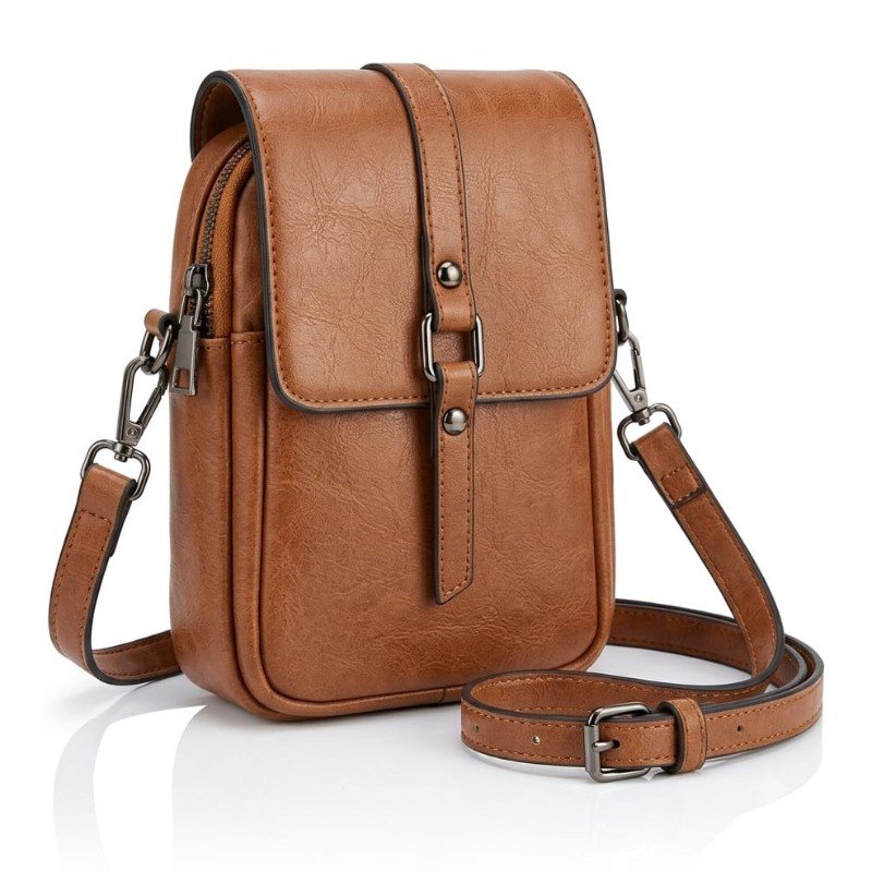 brown PU leather crossbody bag