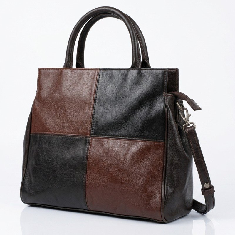 Dual-Tone Patchwork Leather Handbag