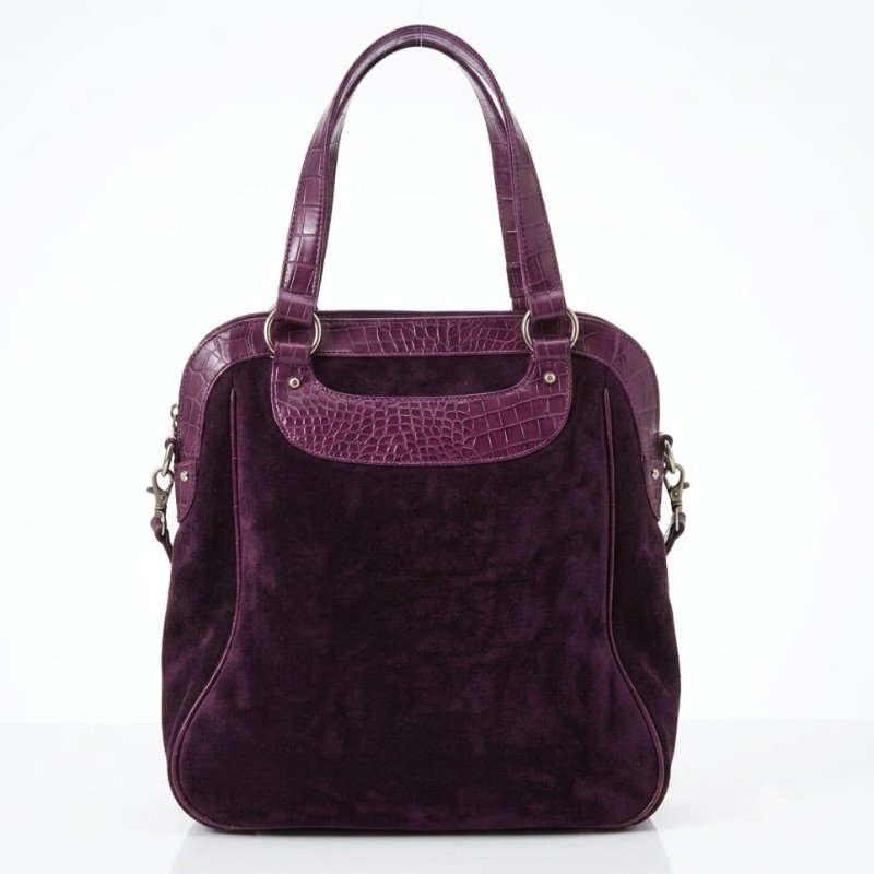 Royal Plum Suede & Croc-Embossed Leather Handbag