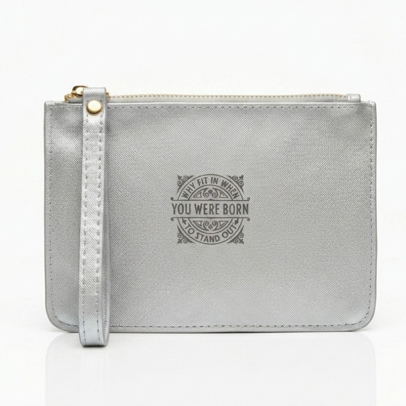 Silver Saffiano Leather Pouch