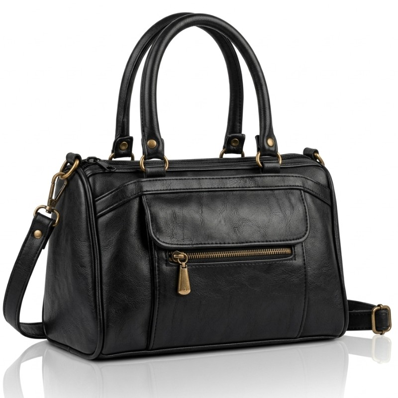 Black multiple portion/ zipper leather hand bag