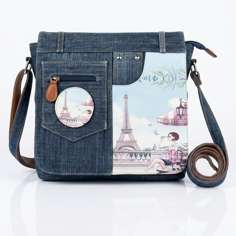 Paris Theme Denim Crossbody Bag