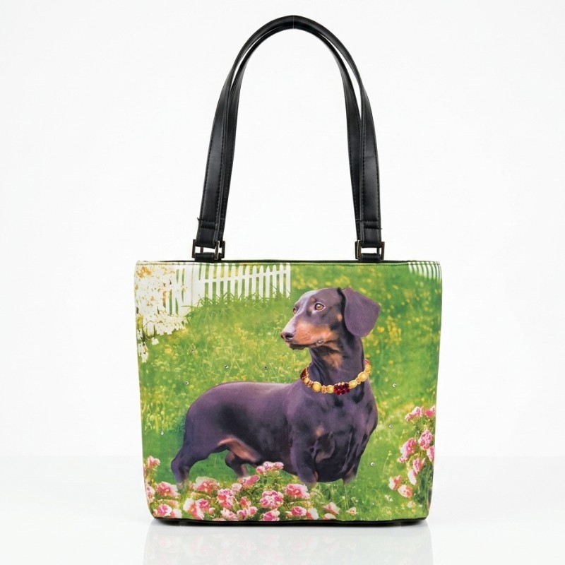 Sausage Dog Garden Print Handbag