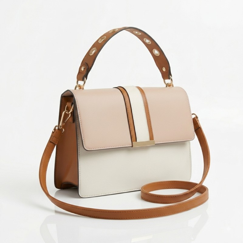 Elegant Color-Block Top Handle Satchel Bag
