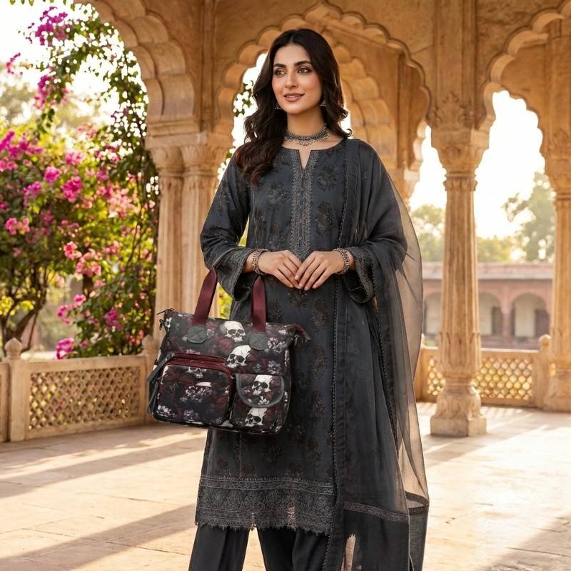 Beautiful skull+floral print stylish Handbag - view 2