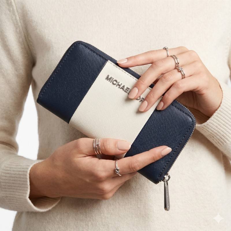 Michael Kors Black & White Saffiano Leather Zip-Around Wallet - view 2