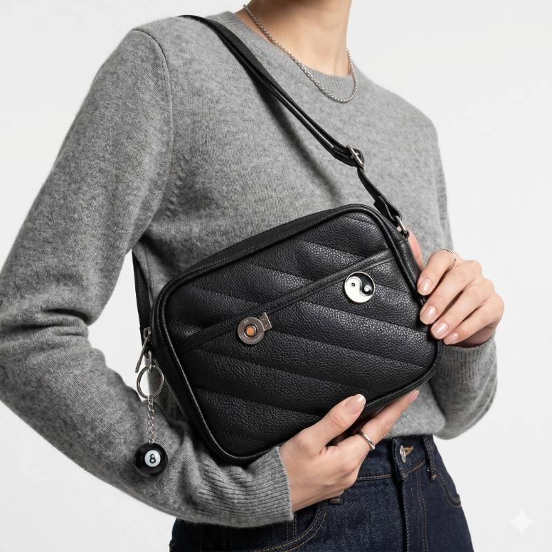 Black faux leather crossbody bag - view 2