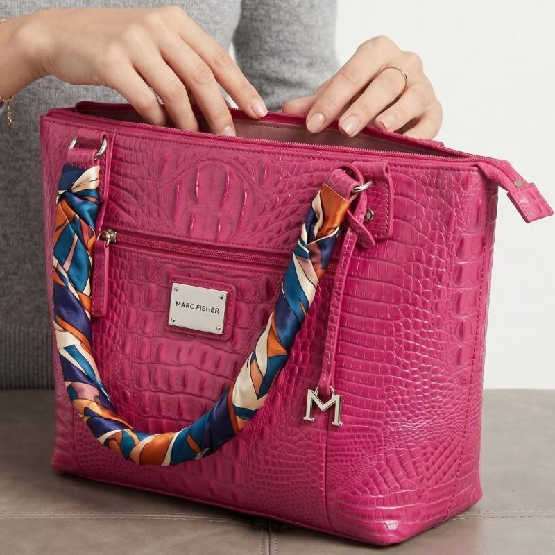 Marc Fisher pink croc-embossed branded Handbagg - view 2