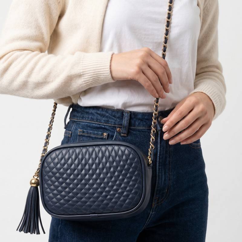 Quilted navy blue leather crossbody - view 2
