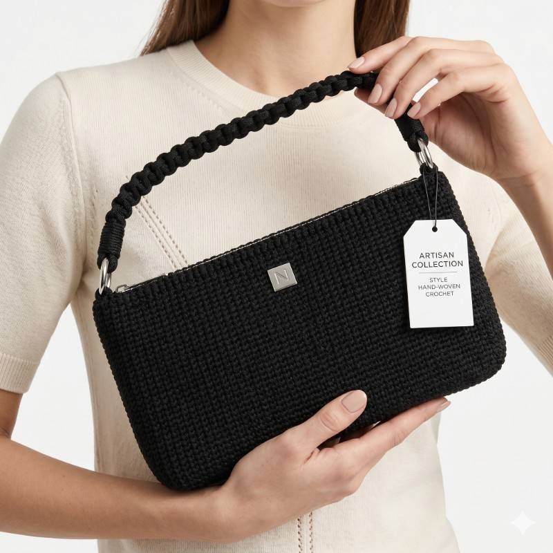 Black crocheted handbag - view 2