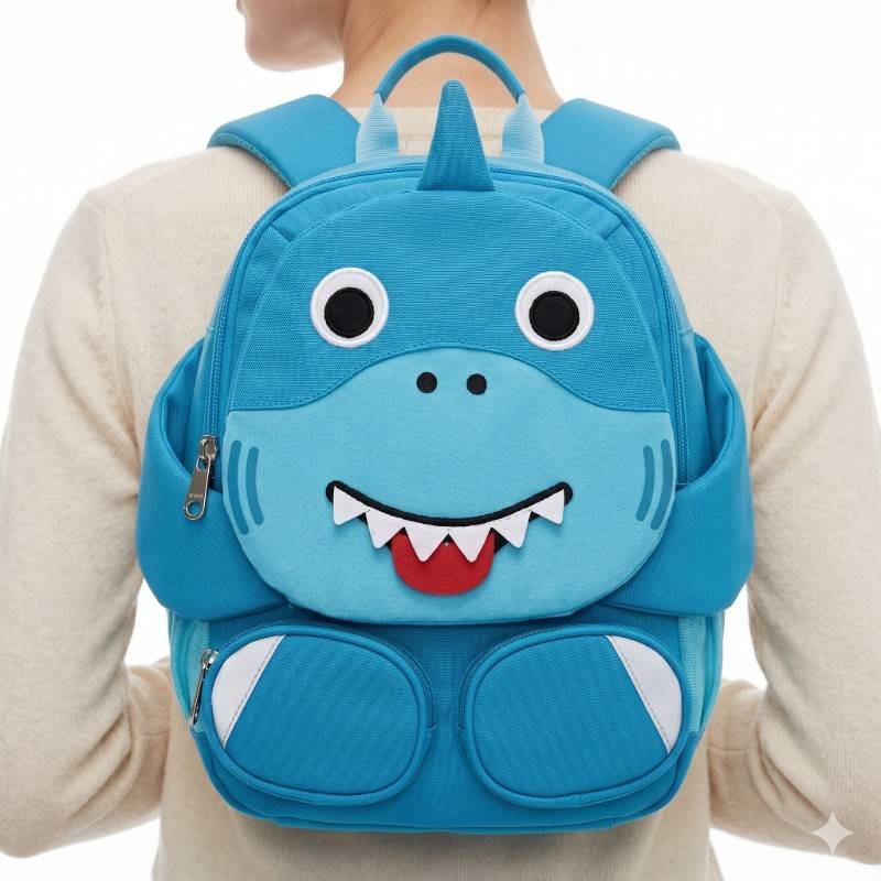 Affenzahn shark-themed children's kindergarten backpack in blue. - view 2