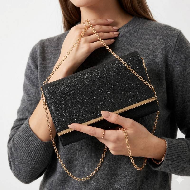 Black glitter evening clutch+Crossbody - view 2
