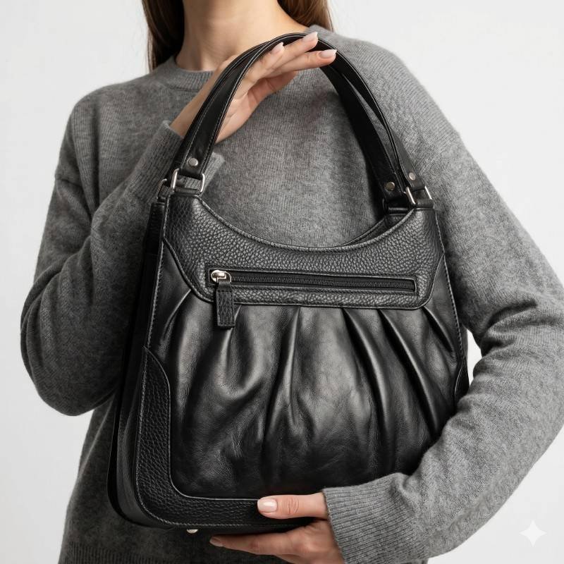 Black hard body Leather hobo bag - view 2