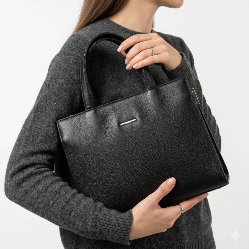 Beautiful black leather hand bag - view 2
