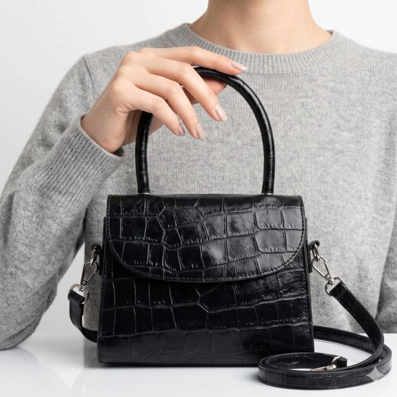 Beautiful black mini crocodile pattern crossbody view 2