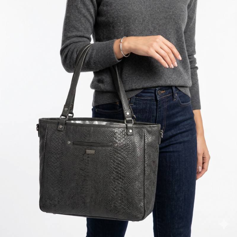 black faux snakeskin Townsfair Reversible Tote bag - view 2