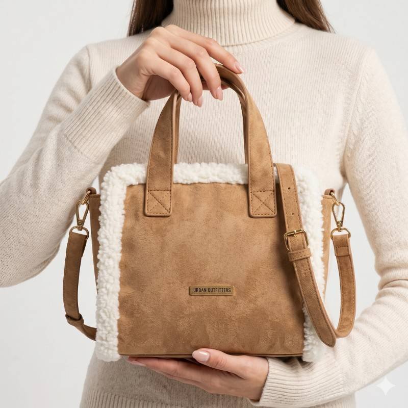 Urban Outfitters Borg Trim Mini Crossbody Bag featuring a faux suede exterior and a fluffy lining. - view 2