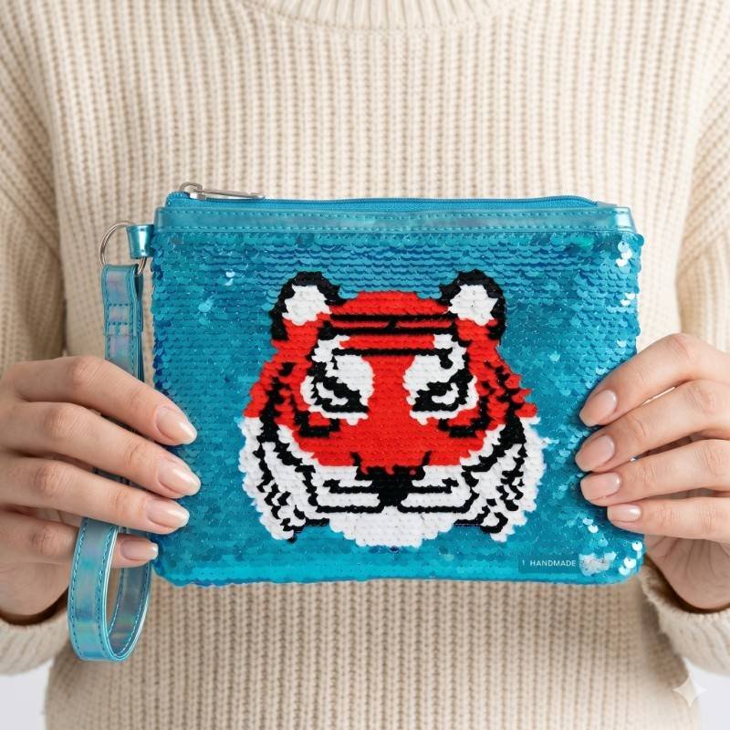 Fashion Angels Magic Sequin Pouch featuring a tiger design. - view 2