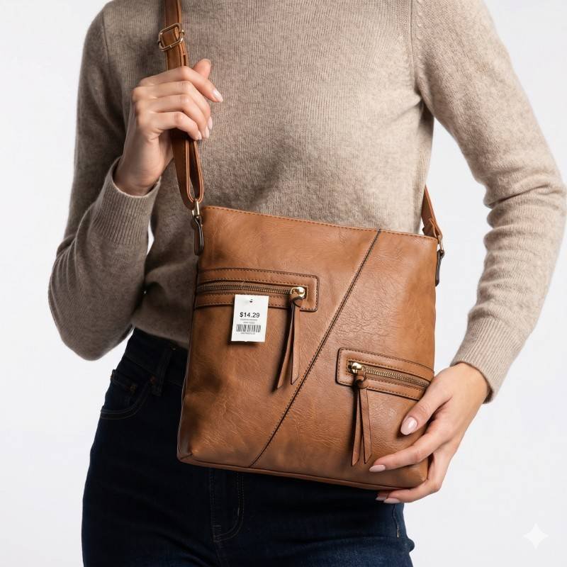 Brown nicci ladies crossbody with two outside zipper and gold tone hardwear view 2